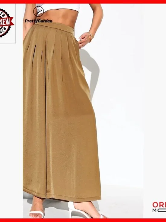 High Waisted Wide Leg Palazzo Pants Loose Fit Flowy Work Lounge - Picture 7 of 7